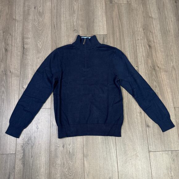 J.Crew Cotton Half-Zip Sweater Mens M Navy Blue Pullover Mock Neck Long Sleeves - Picture 2 of 7